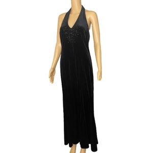 Sheri Martin New York black halter dress sequent formal maxi dress prom dress